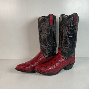 Vintage Dan Post Red Teju Lizard Cowboy Boots Men’s 9 D USA Natural Cut